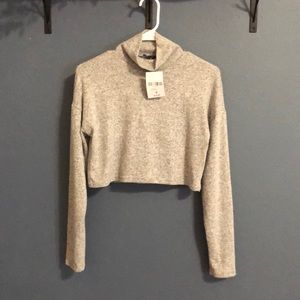 Women's Grey Turtleneck Crop Top